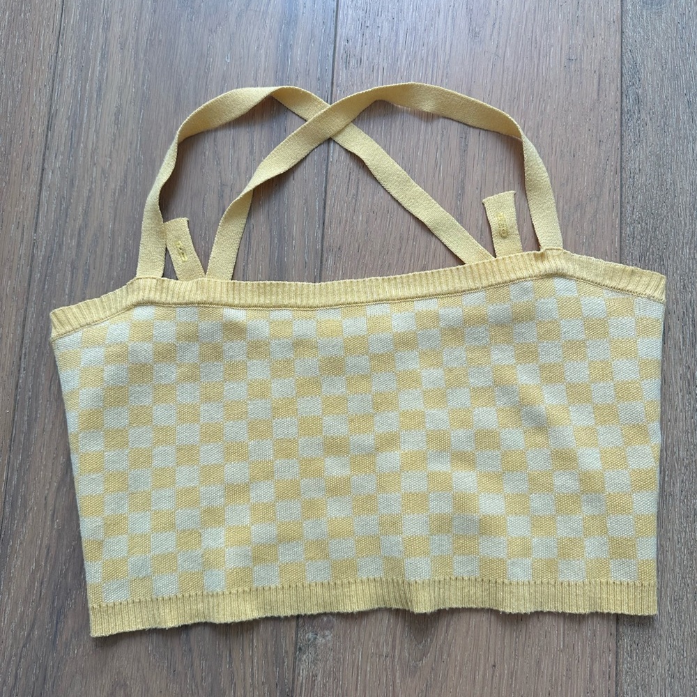 Emory Park yellow knit checkered crop top